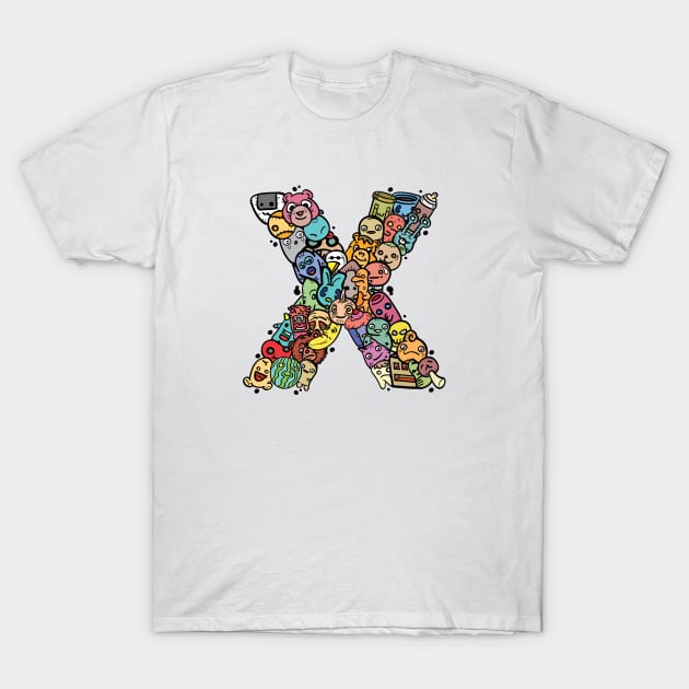 Alphabet Monster Doodle Letter X Monogram T-Shirt by Irene Koh Studio